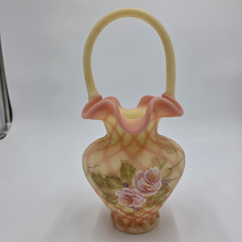 Fenton 2003 Heirloom Optics Basket Signed Frank & George Fenton‎ Hand Painted